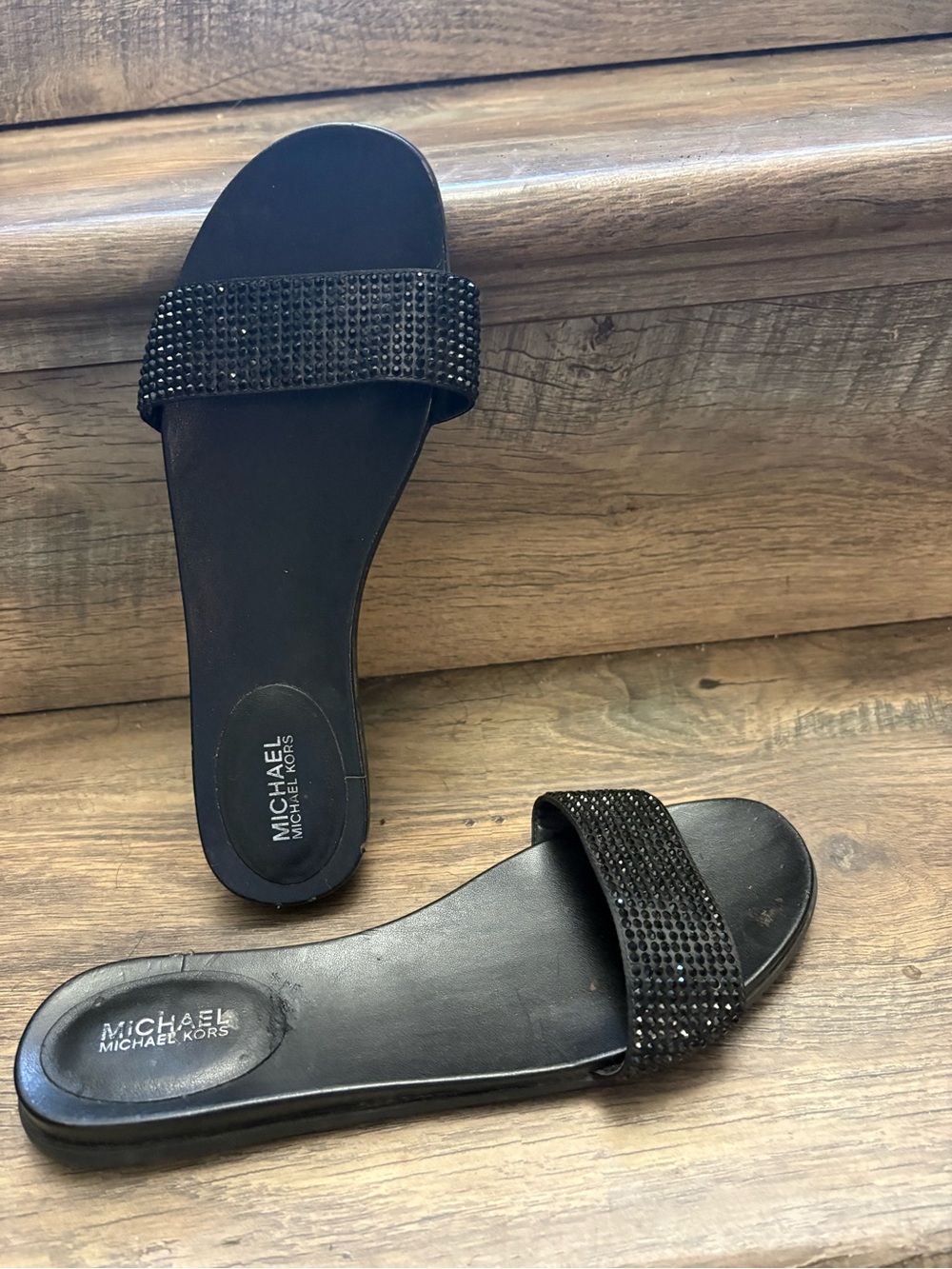 Michael Kors Black Crystal-Embellished Slide Sandals